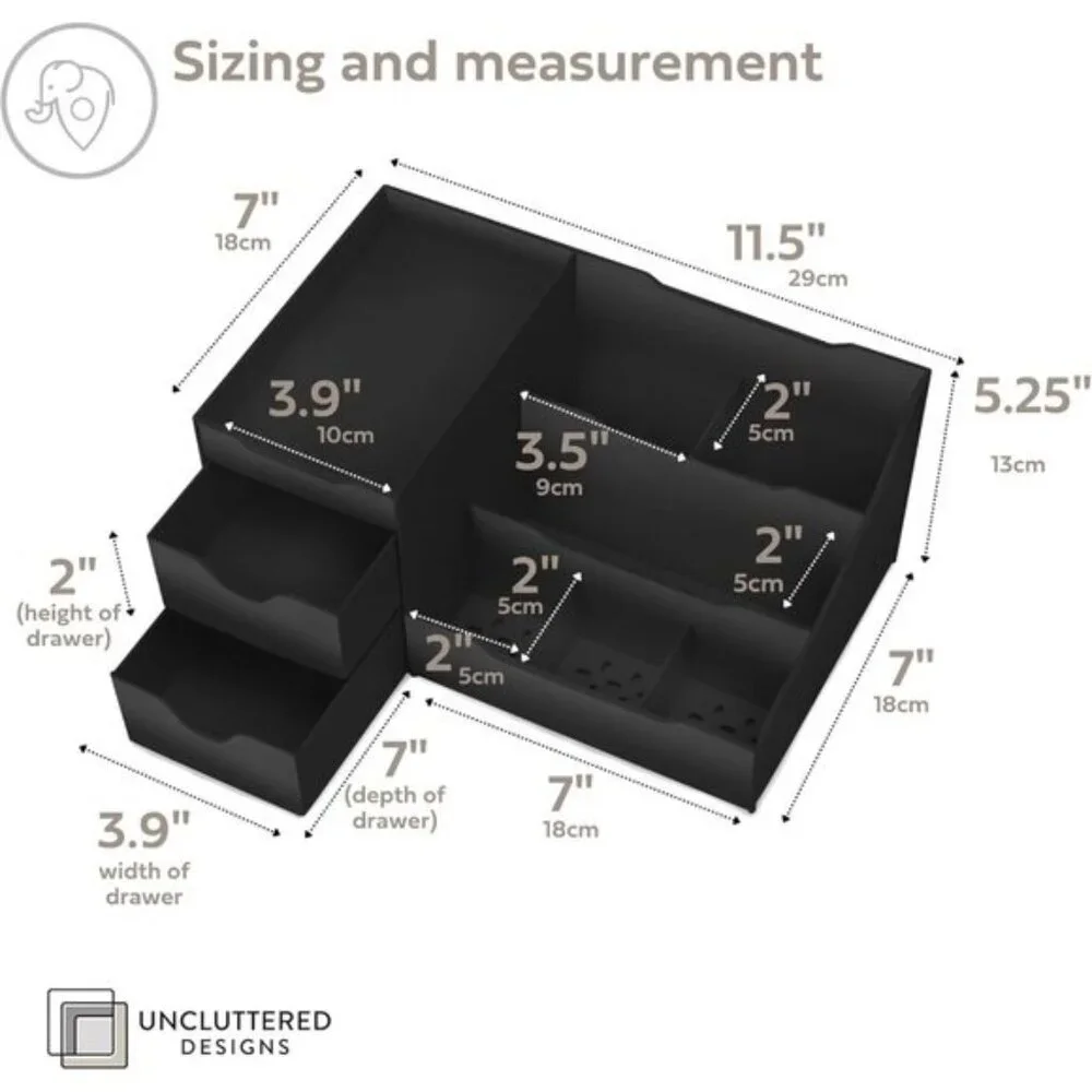 Large Black Vanity Organizer, Countertop Drawers for Cologne & Skincare Storage